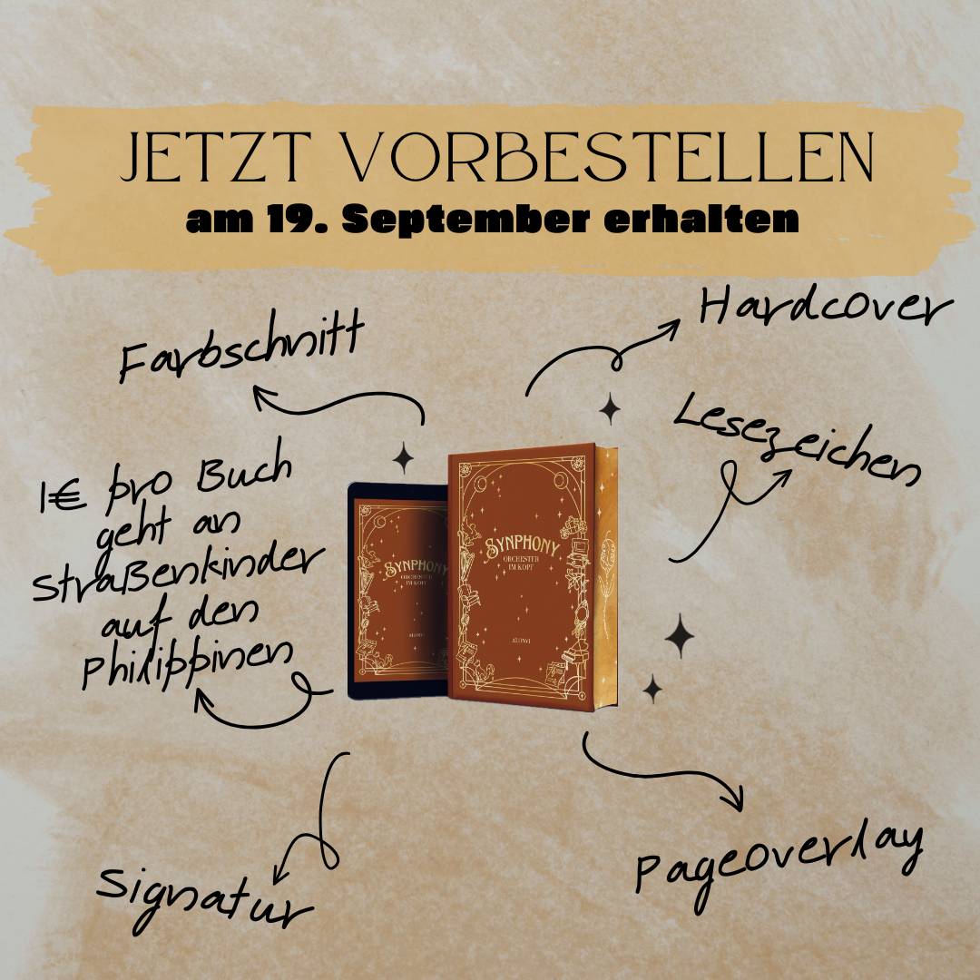 "Synphony - Orchester im Kopf" Signiertes Hardcover mit Farbschnitt, Lesezeichen und Charakterkarte