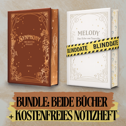 Bundle Synphony & Melody + Soft-Notizheft | 2 signierte Hardcover mit Farbschnitt, Lesezeichen und Charakterkarten + Hardcover Notizbuch