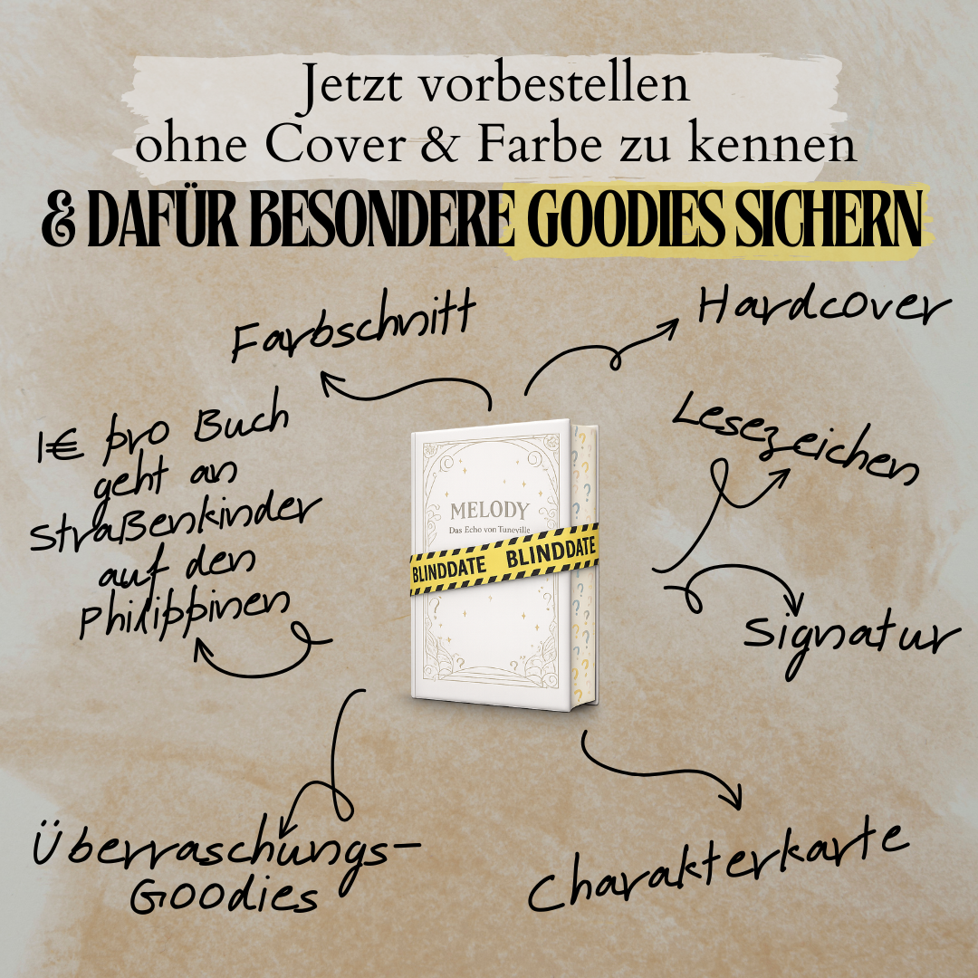 "Melody - Das Echo von Tuneville" Signiertes Hardcover mit Farbschnitt, Lesezeichen, Charakterkarte und Überraschungs-Goodies